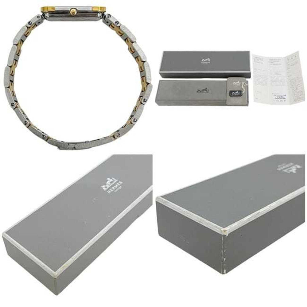 Hermes watch, Croisière, white, silver, gold, CR1.240 battery-operated, stainless steel, quartz movement — Good