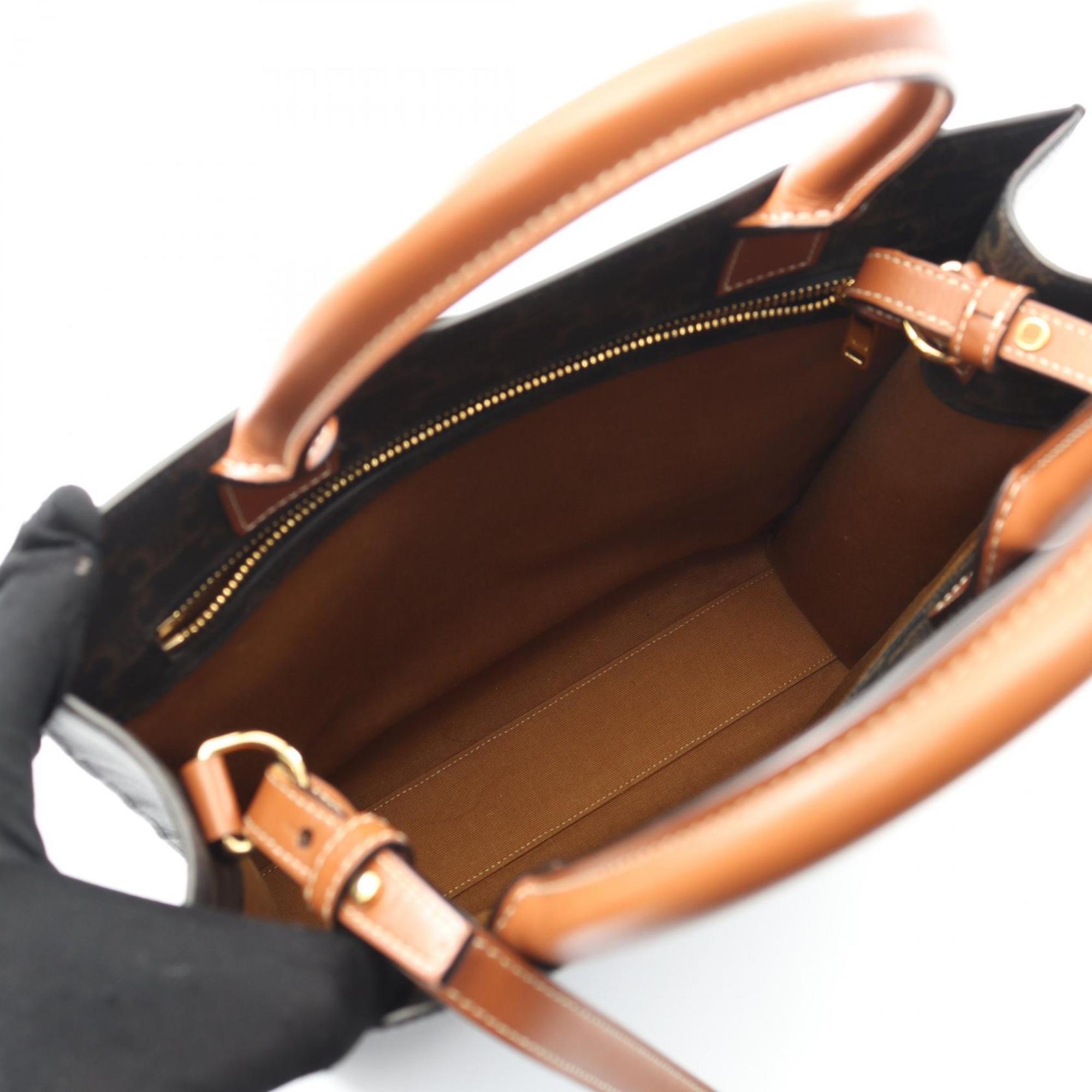 Celine Small Vertical Cabas Triomphe Tote Bag, Coated Canvas and Leather, Women's, Black Brown, 191542