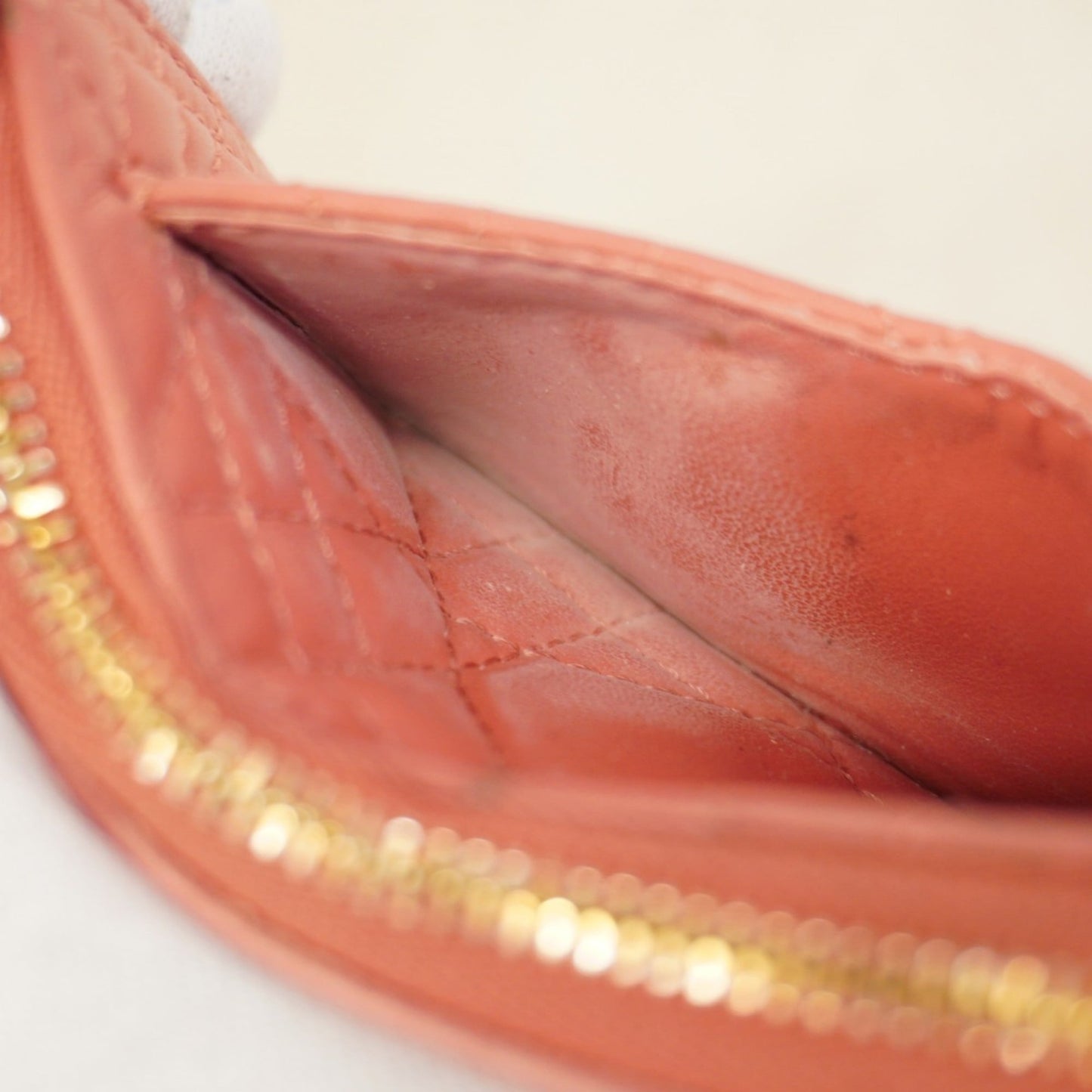 Christian Dior Cannage Leather Wallet/Coin Case, Pink, Women's