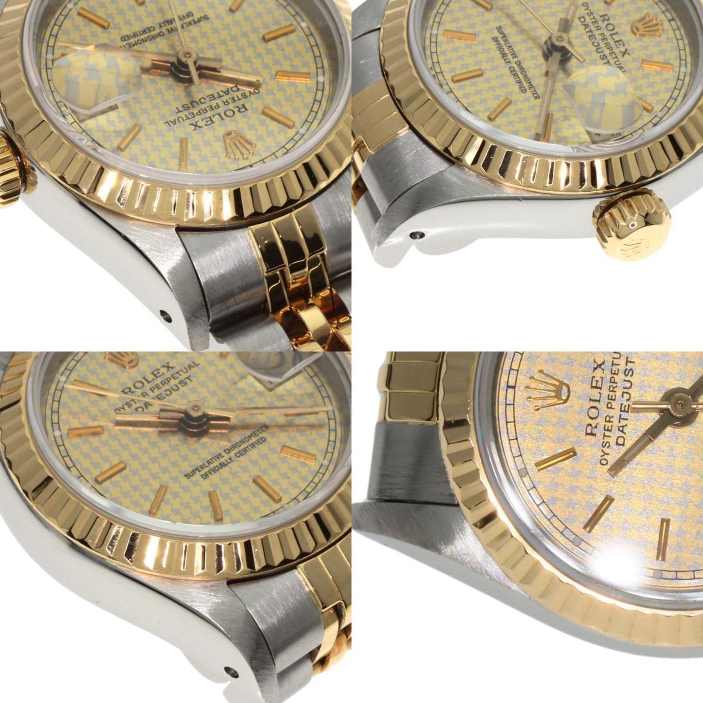 Rolex 69173 Datejust Houndstooth Watch Stainless Steel SSx18KYG Ladies ROLEX