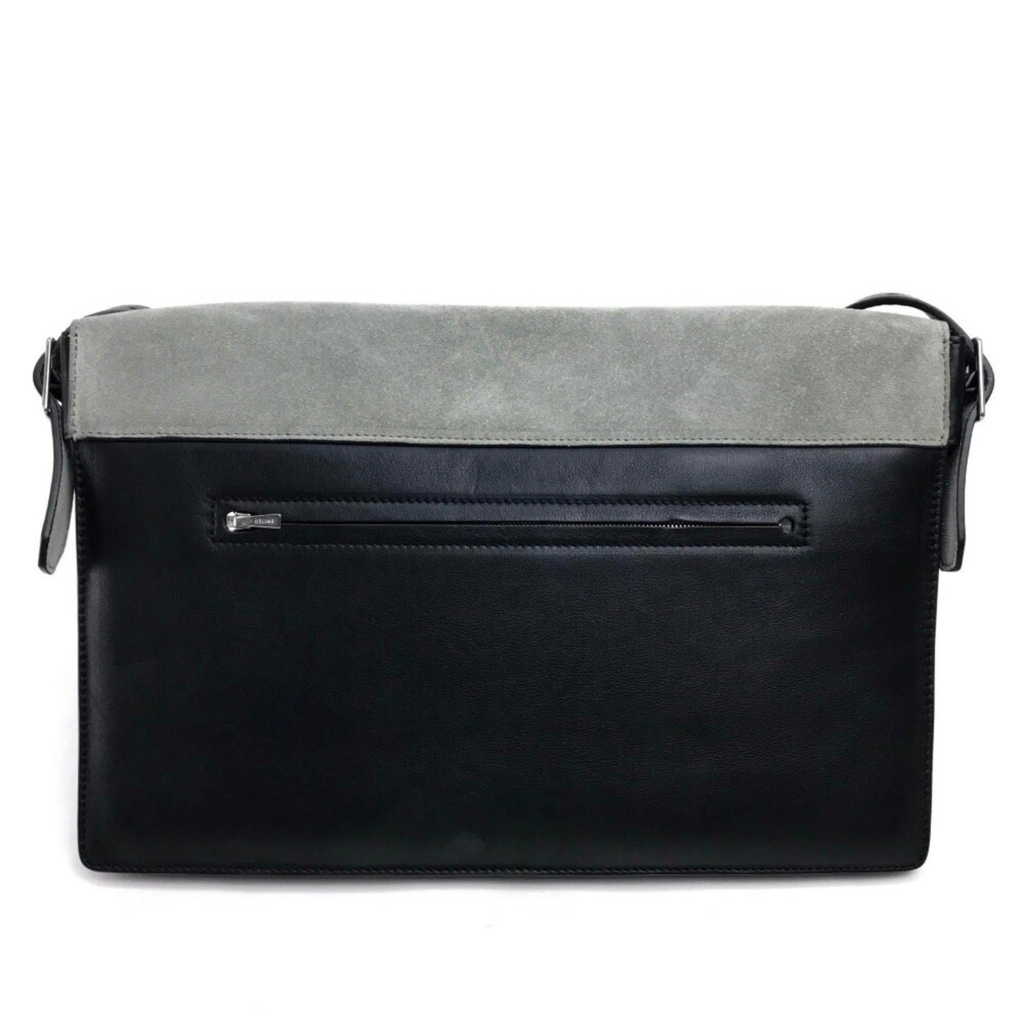 CELINE Celine Bag Metal fittings Diamond clutch Shoulder bag Clutch Suede Leather Pony Women's Gray x Black — Like New