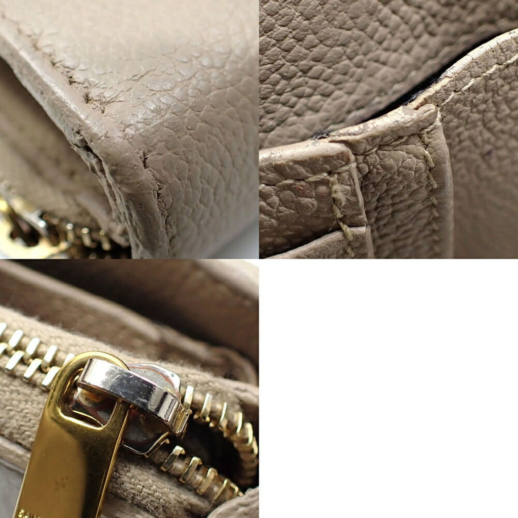 Saint Laurent Cassandra Bifold Wallet, Women's Beige Grained Leather Compact Zip Wallet