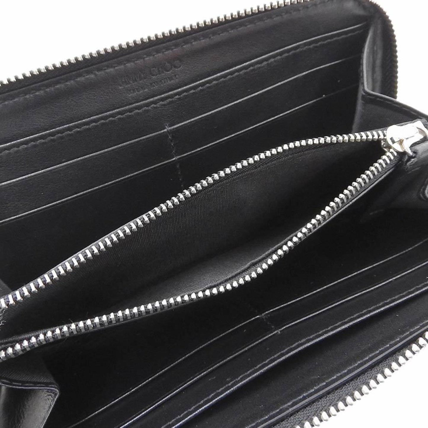 Jimmy Choo JIMMY CHOO Round Zipper Long Wallet Pippa Star Studs Leather Black