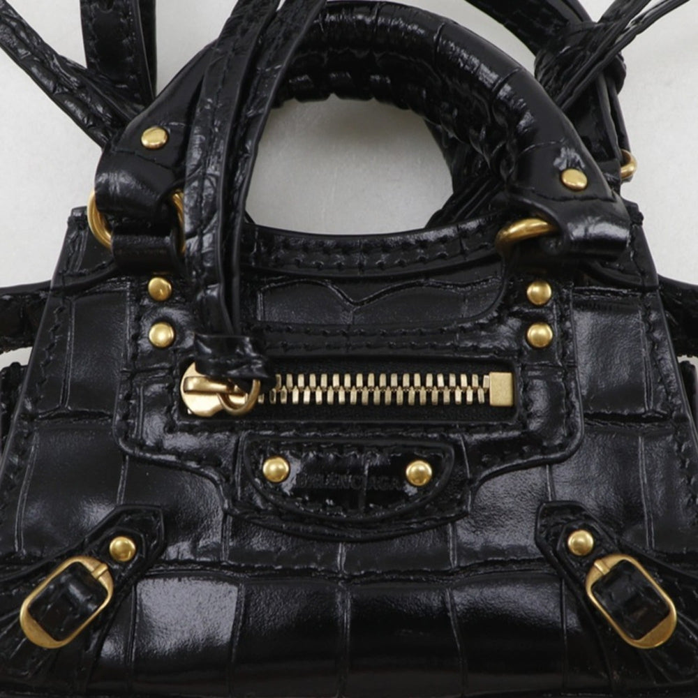 Balenciaga Neo Classic Nano Shoulder Bag/Pochette, 2-Way, Embossed Leather, Black, Double-Way, Women's — Like New
