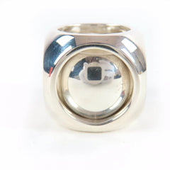 HERMES Vintage Extra Wide Sellier Ring AG925 Cube Silver Sizes 46-47-48 Weight 34.3g Women's — Like New