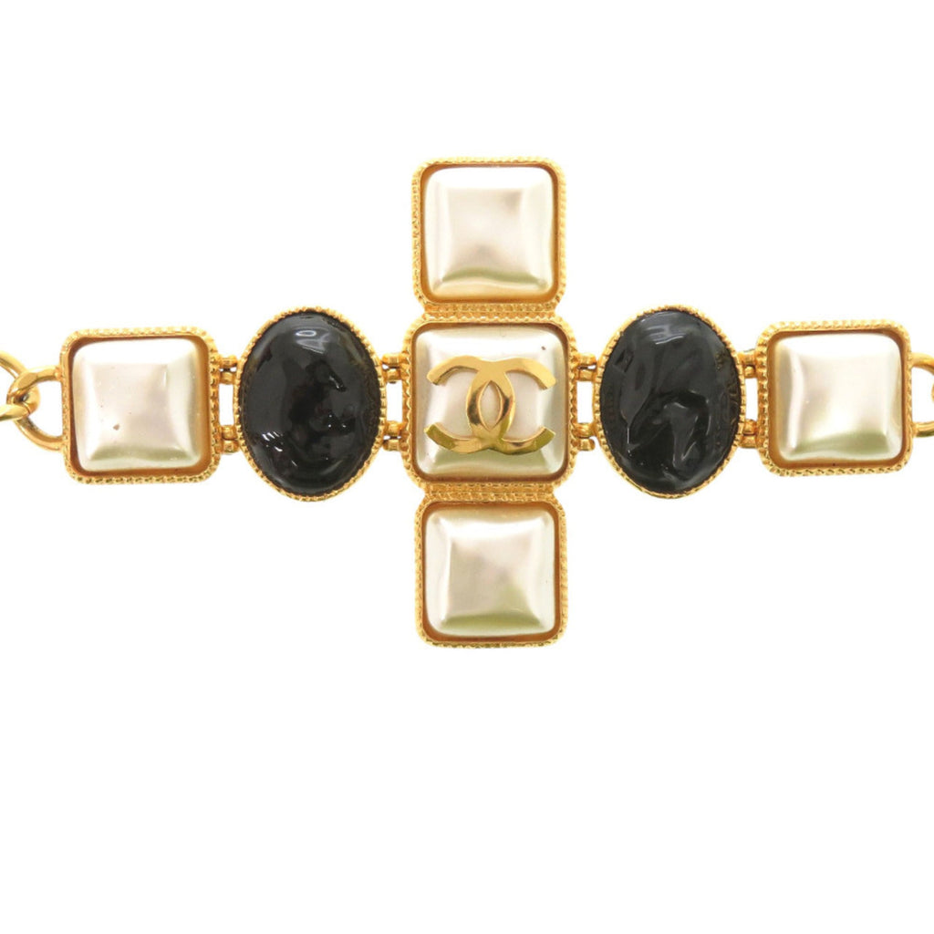 Excellent condition Chanel Gripoir Coco Mark Bracelet GP B20K with faux pearls and colored stones in gold, white, black, 1892
