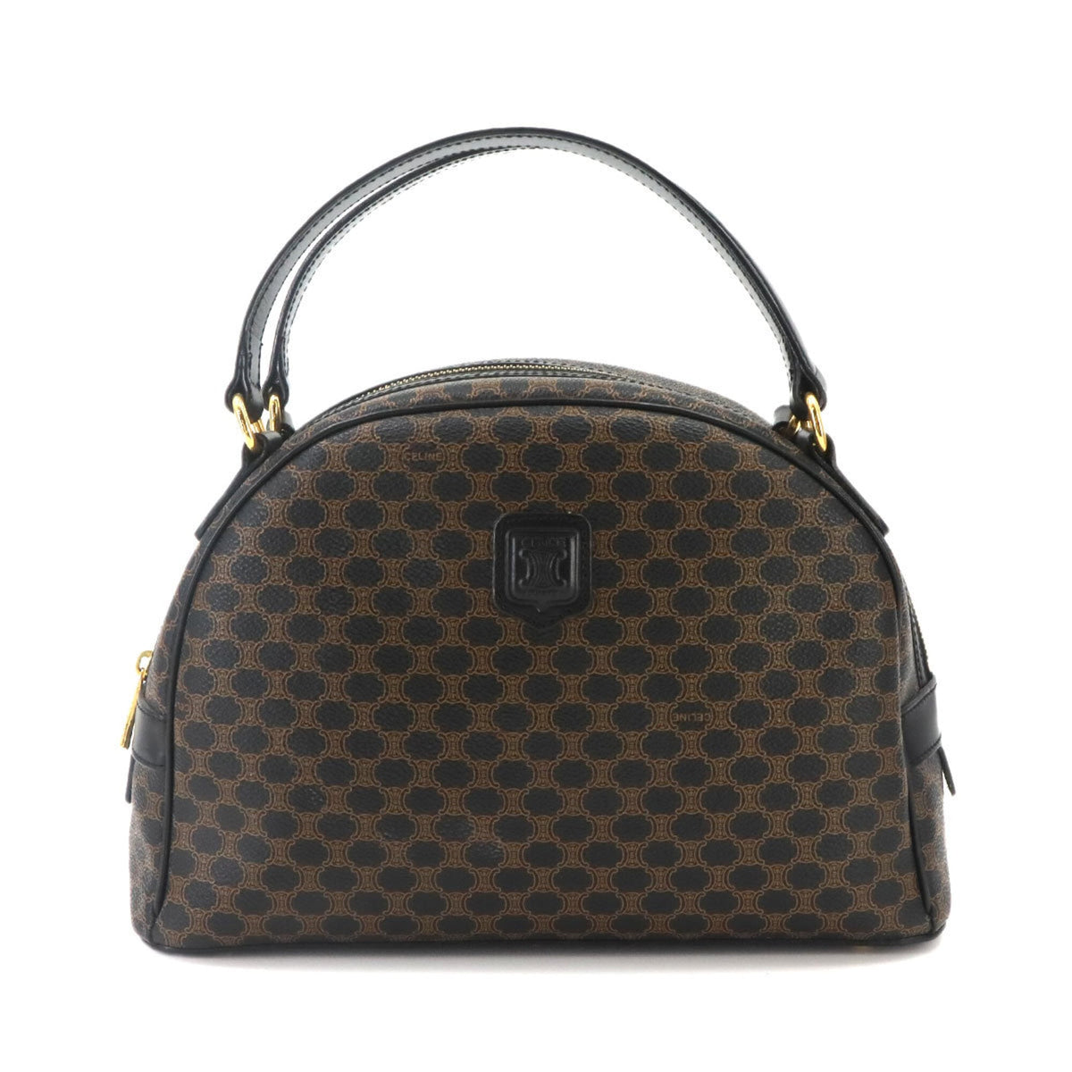 Celine Macadam Handbag, Leather, Black/Brown, Gold Hardware — Like New
