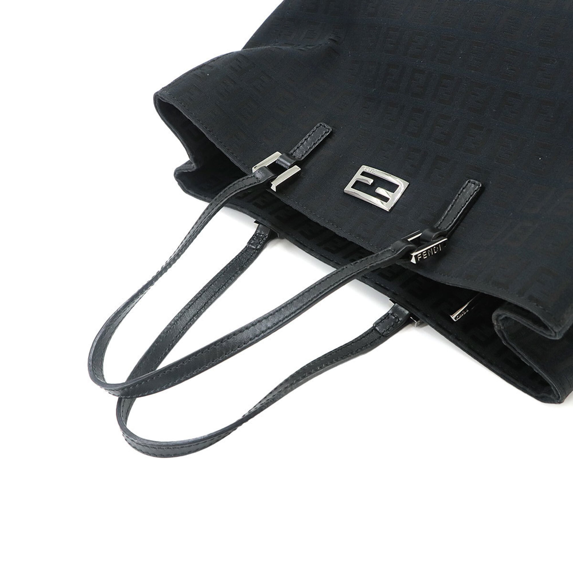 Fendi Zucchino Tote Handbag, Canvas and Leather, Black, 8BH133, Gunmetal Hardware — Like New