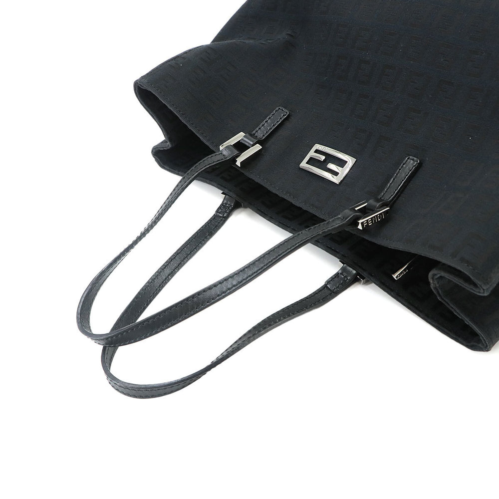 Fendi Zucchino Tote Handbag, Canvas and Leather, Black, 8BH133, Gunmetal Hardware — Like New