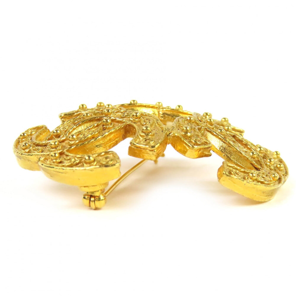 CHANEL Vintage 1994 (94A) Triple Coco Mark Brooch, Large Size, Gold, with Box, Made in France, Women's, Highly Recommended ◎ — Like New