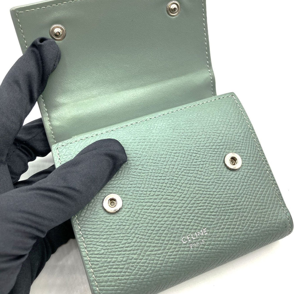 CELINE Small Trifold Wallet in Gray and Green