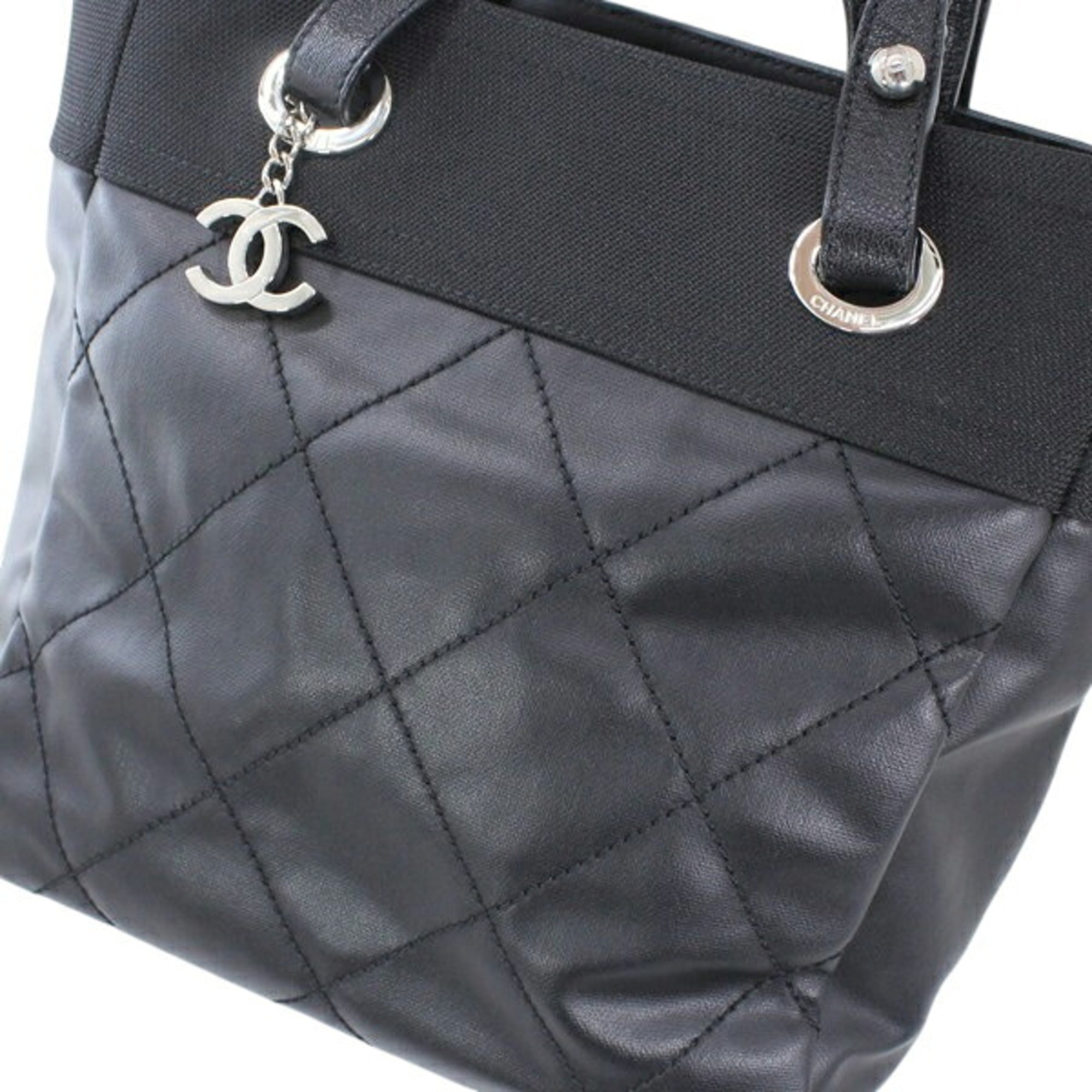 CHANEL Paris Biarritz Tote PM Black PVC Nylon Leather Bag Coco Mark A34208 T6222 — Like New