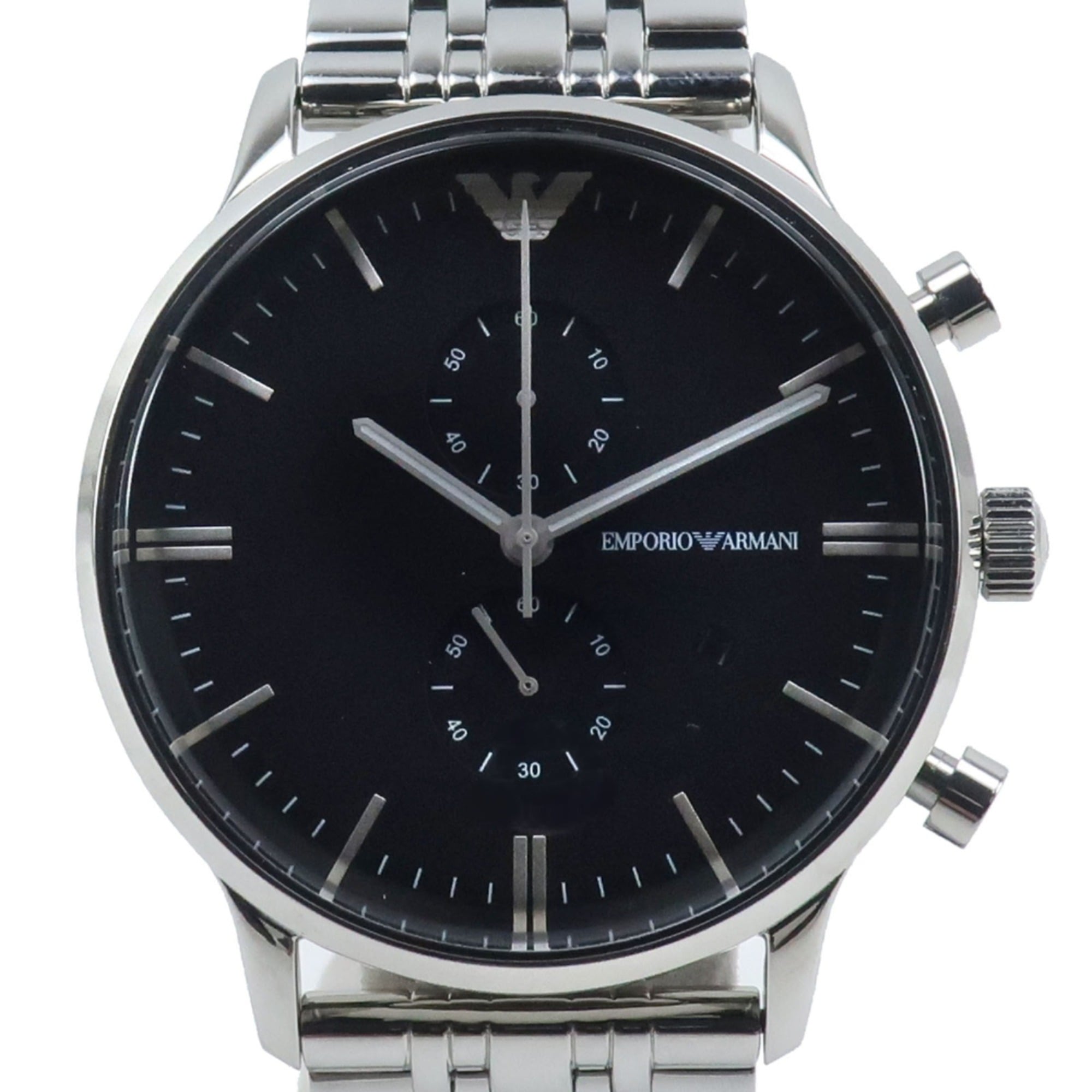 Emporio Armani AR0389 Stainless Steel Silver Quartz Chronograph Men's Watch with Black Dial — Like New