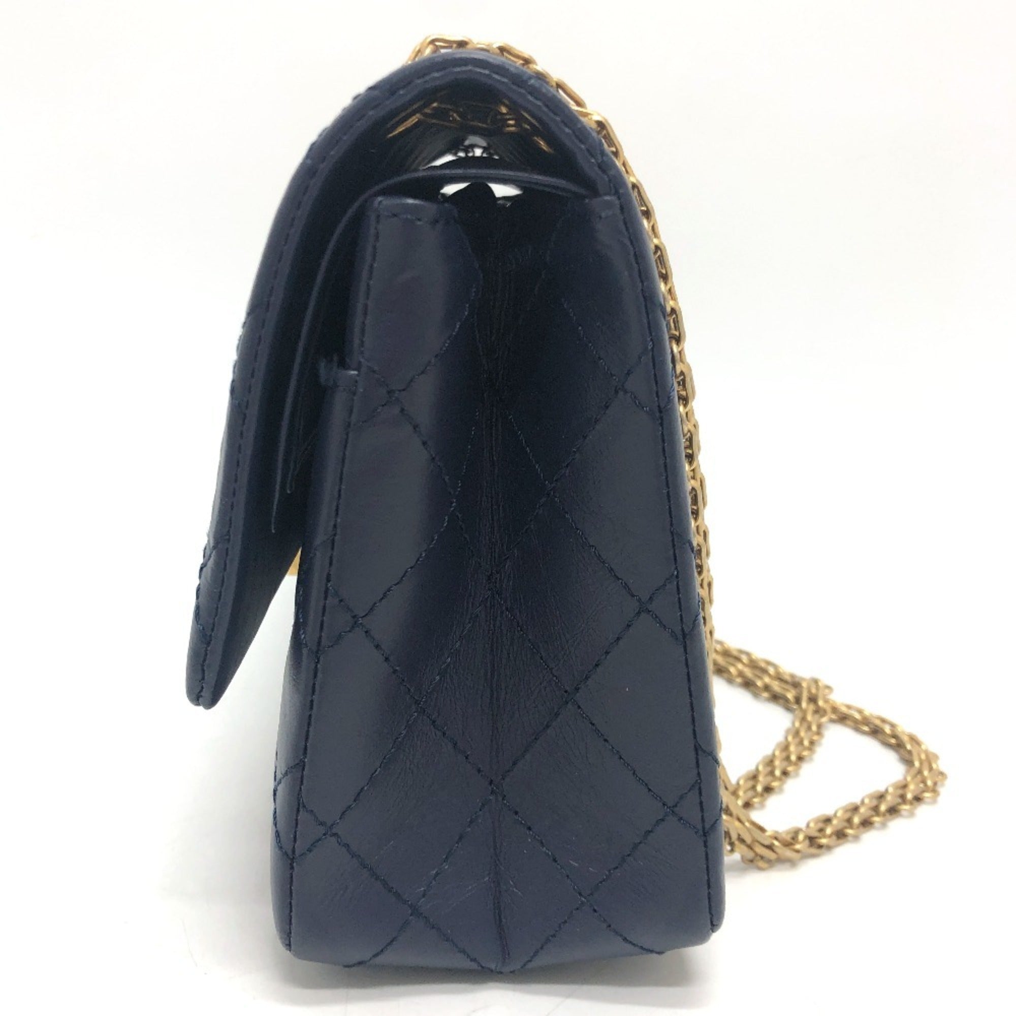 CHANEL Chanel Matelasse Double Flap 2.55 Bag Shoulder Crossbody Leather Women's Navy — Like New