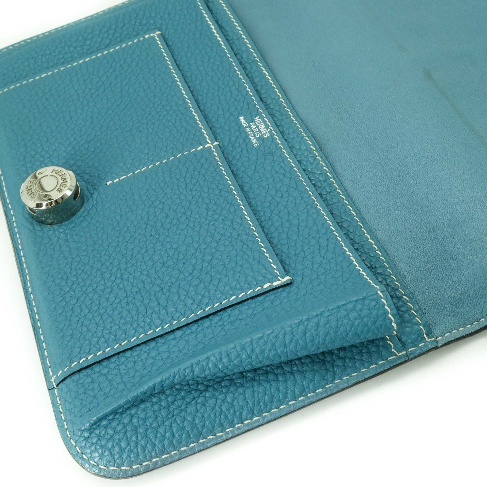 HERMES Dogon Duo GM Long Wallet, Togo Leather Bifold Blue Jean #□H