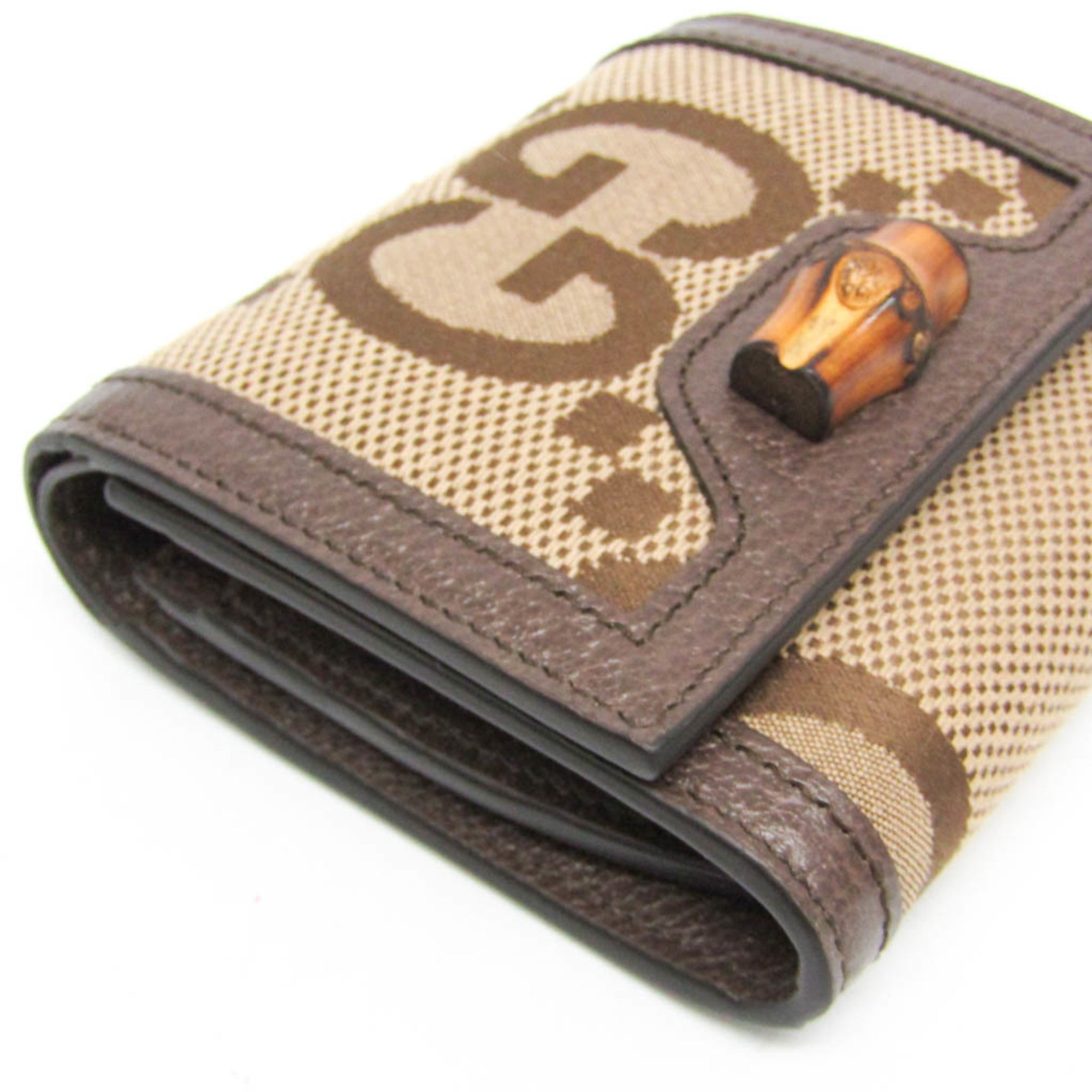 Gucci Bamboo Diana Jumbo GG 658635 Women's Canvas,Leather Wallet (bi-fold) Beige,Brown