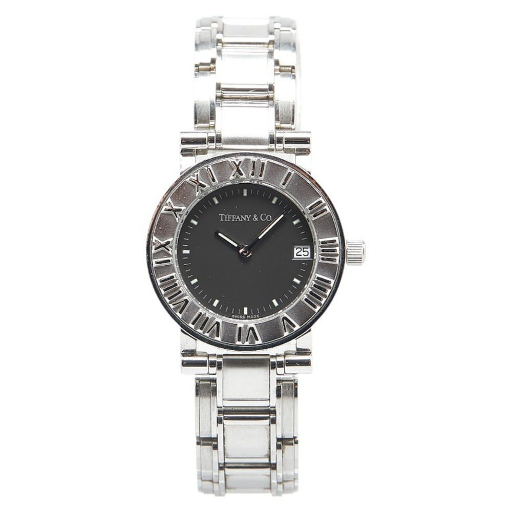 Tiffany Atlas Watch, Quartz, Black Dial, Stainless Steel, Women's, TIFFANY&Co — Good