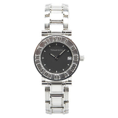 Tiffany Atlas Watch, Quartz, Black Dial, Stainless Steel, Women's, TIFFANY&Co — Good