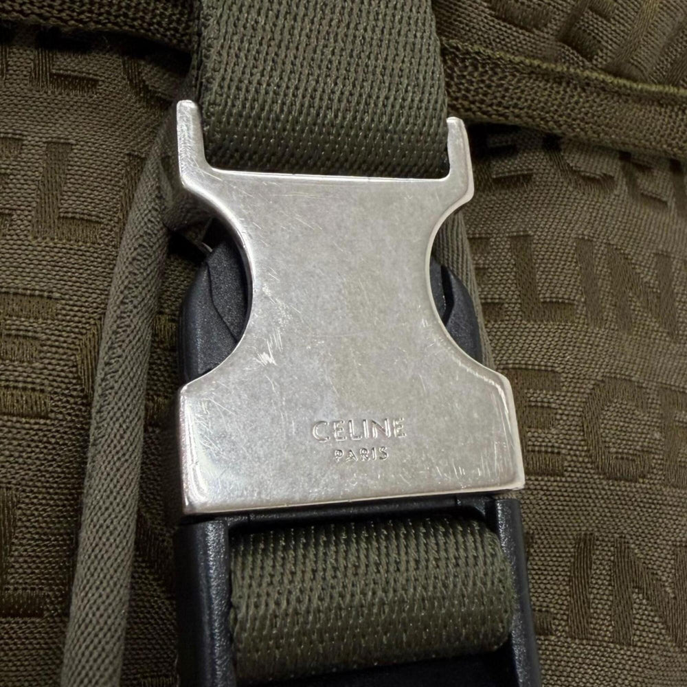 CELINE 198462 Canvas and Leather Trim, Logo Print Trekking Backpack/Daypack, Khaki, Men's, with Dust Bag — Like New