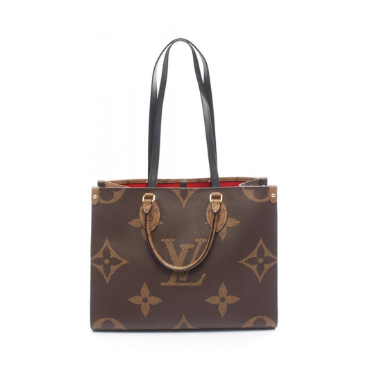 Louis Vuitton On the Go MM Tote Bag, Coated Canvas and Leather, Monogram Giant Reverse, Women's, Brown Beige, M45321