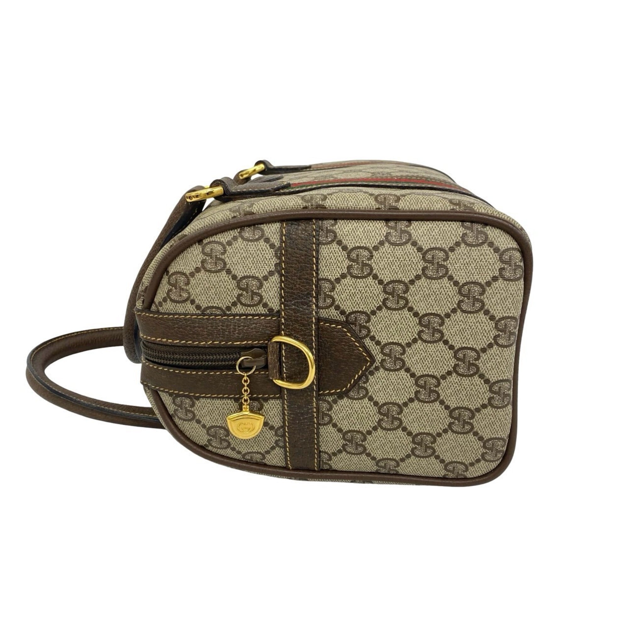 GUCCI Vintage Sherry Line GG Logo Leather 2-Way Handbag/Shoulder Bag, Brown, 37655 — Like New