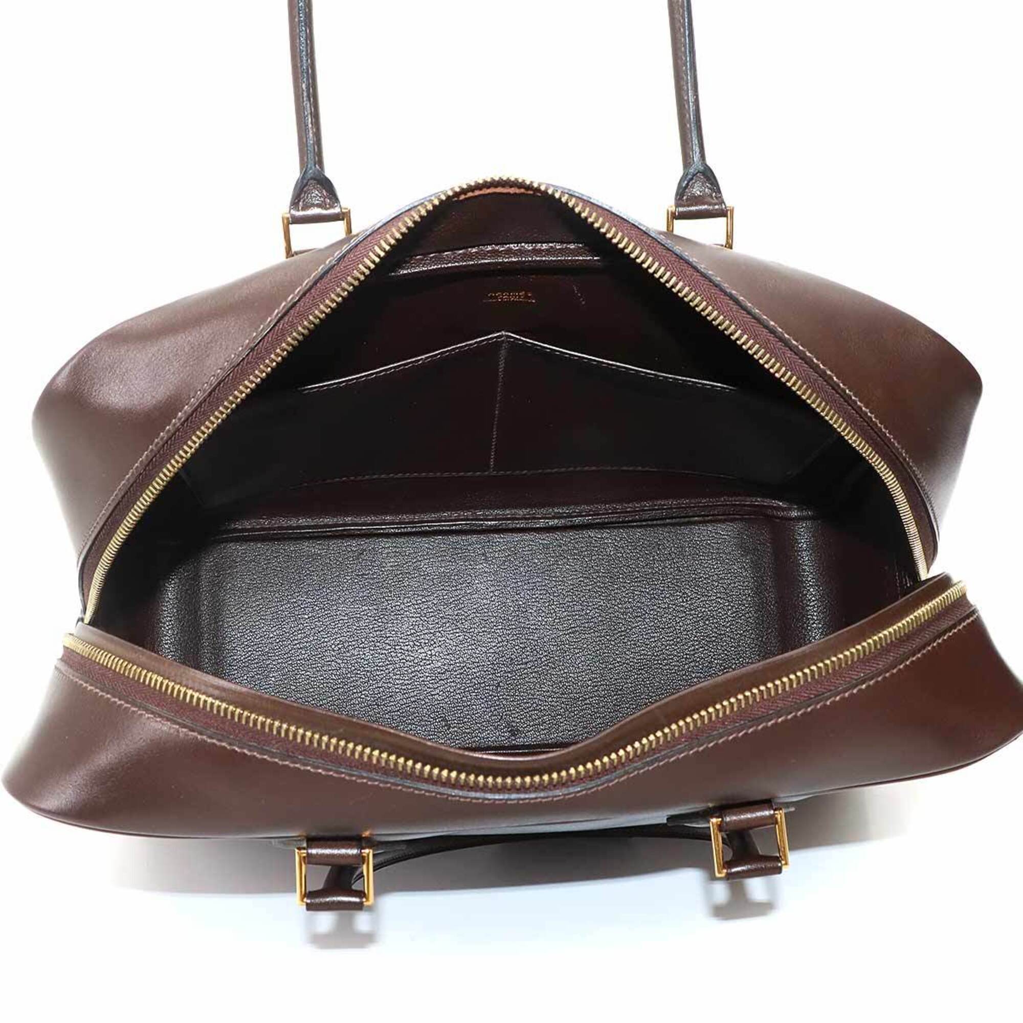 Hermes Plume 32 Handbag, Box Calf Leather, Ebene, □G Stamp, Gold Hardware — Like New