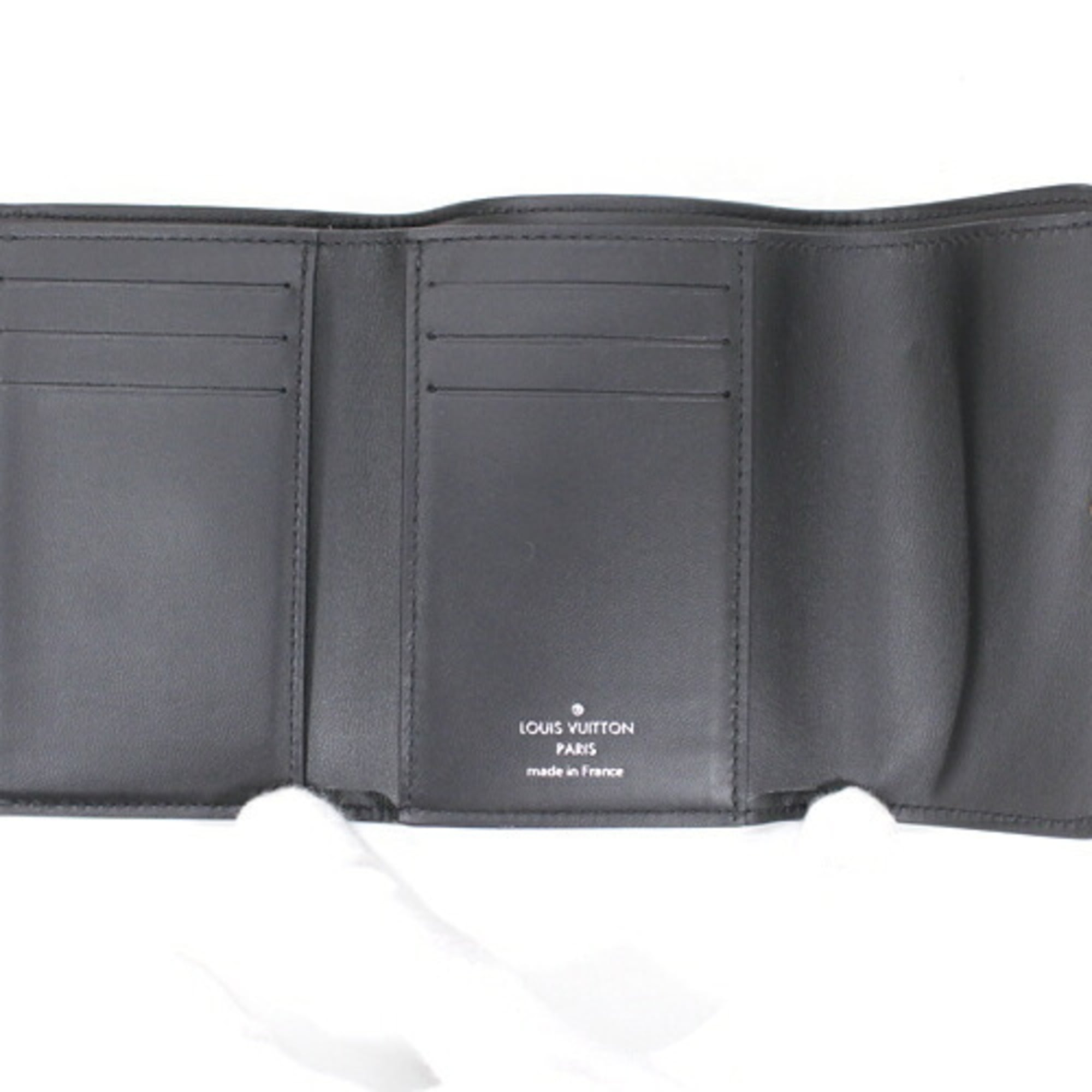 Louis Vuitton Victorine Mahina Tri-fold Wallet in Leather, M82679, Black, Women's, LOUIS VUITTON KM3169