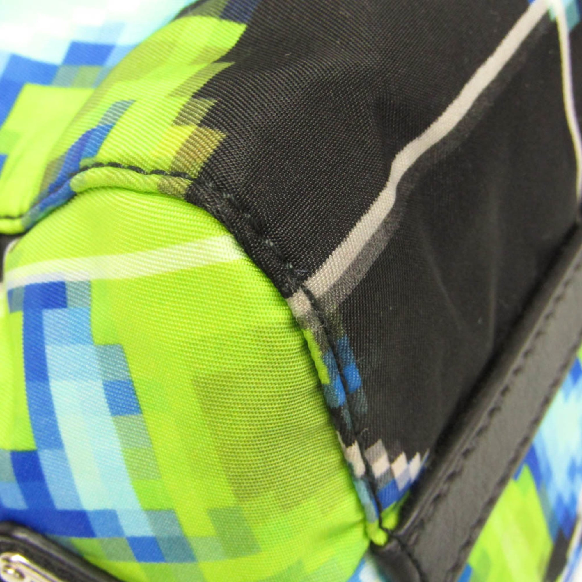 Prada Tessuto 2VG019 Men,Women Nylon,Leather Shoulder Bag,Tote Bag Black,Light Green