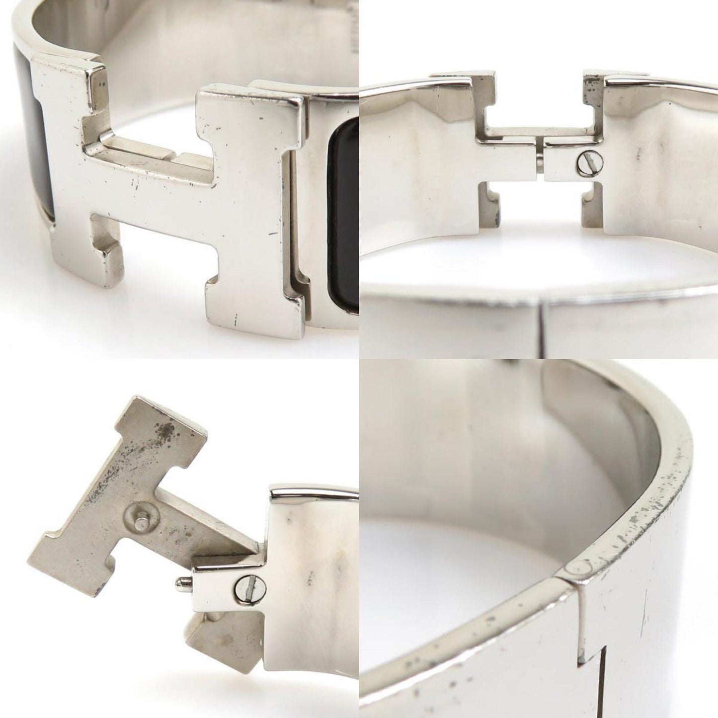 Hermes HERMES Bangle Bracelet Click Clack Metal Enamel Silver Dark Brown Women's e59745i