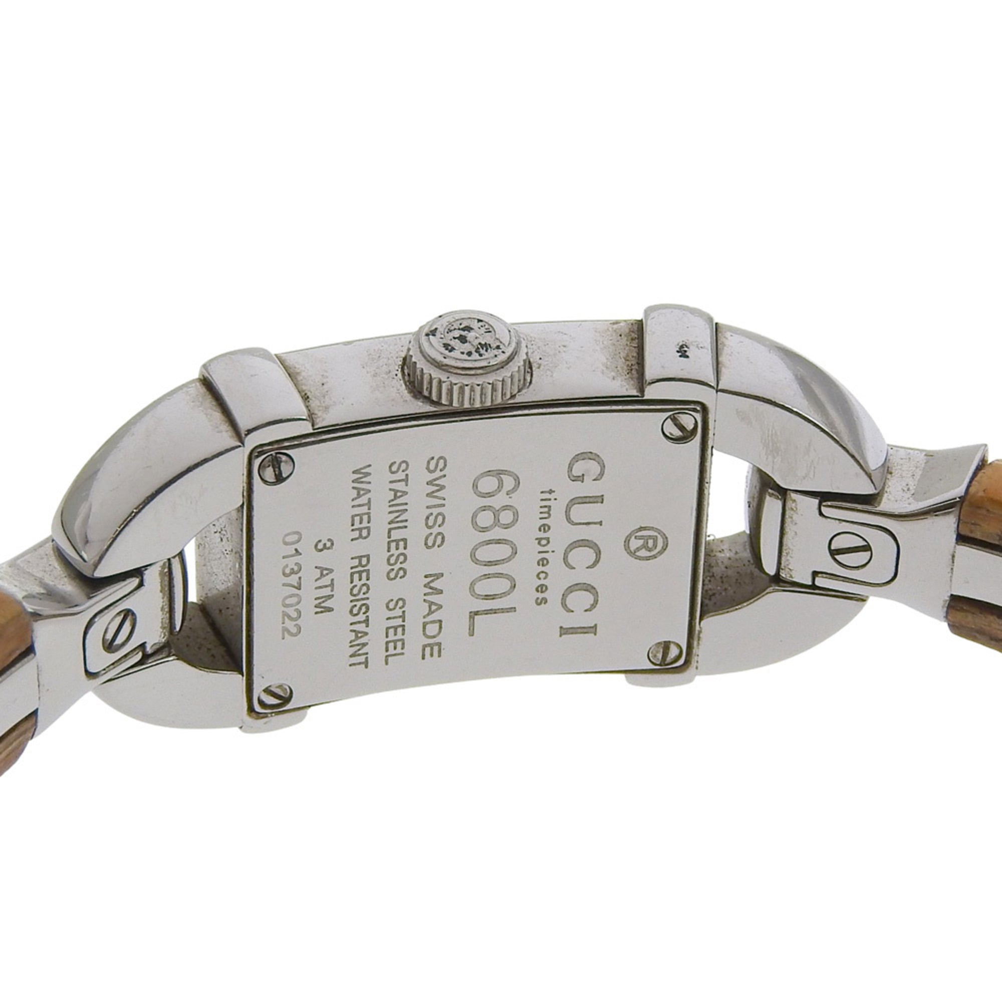 Gucci 6800L Stainless Steel and Bamboo Quartz Watch with Analog Display White Dial for Women — Good