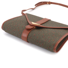 Yves Saint Laurent 2-way Shoulder Clutch Handbag, Leather, Brown/Green, Gold Hardware — Like New