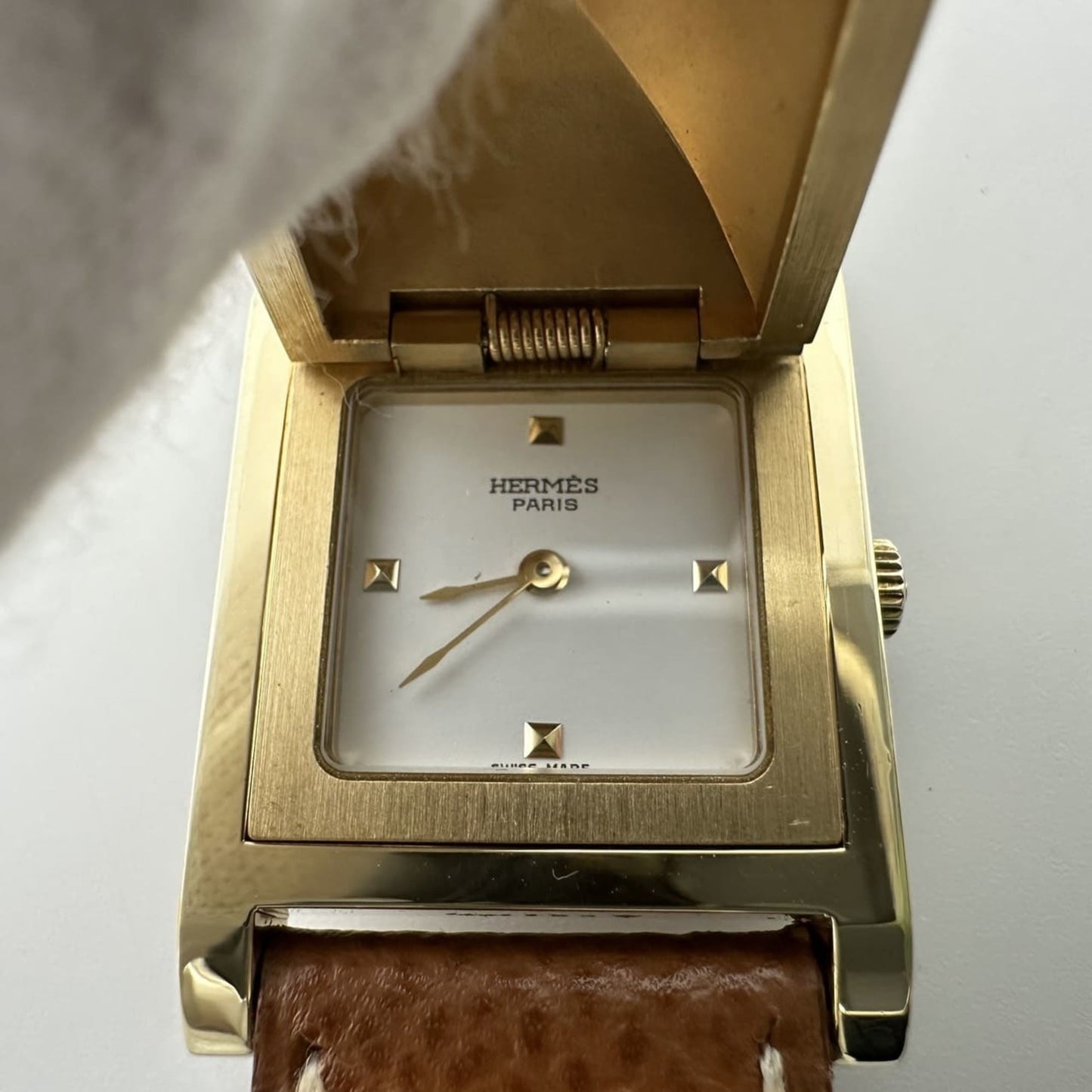 HERMES Medor ME1.201 Quartz Watch with Gold and Brown Bracelet for Men Women