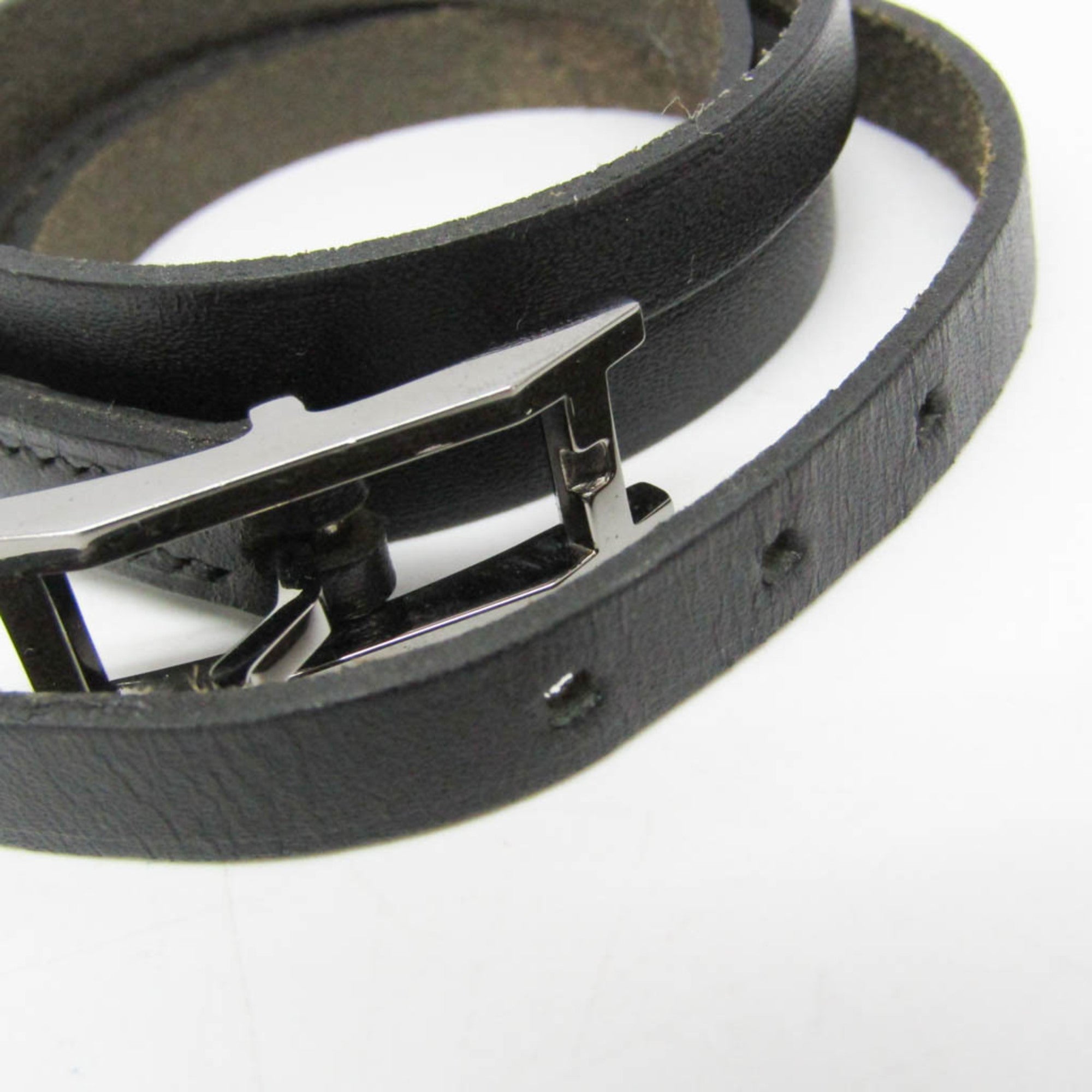 Hermes Hapi III Choker Leather,Metal Bangle Silver,Black — Like New