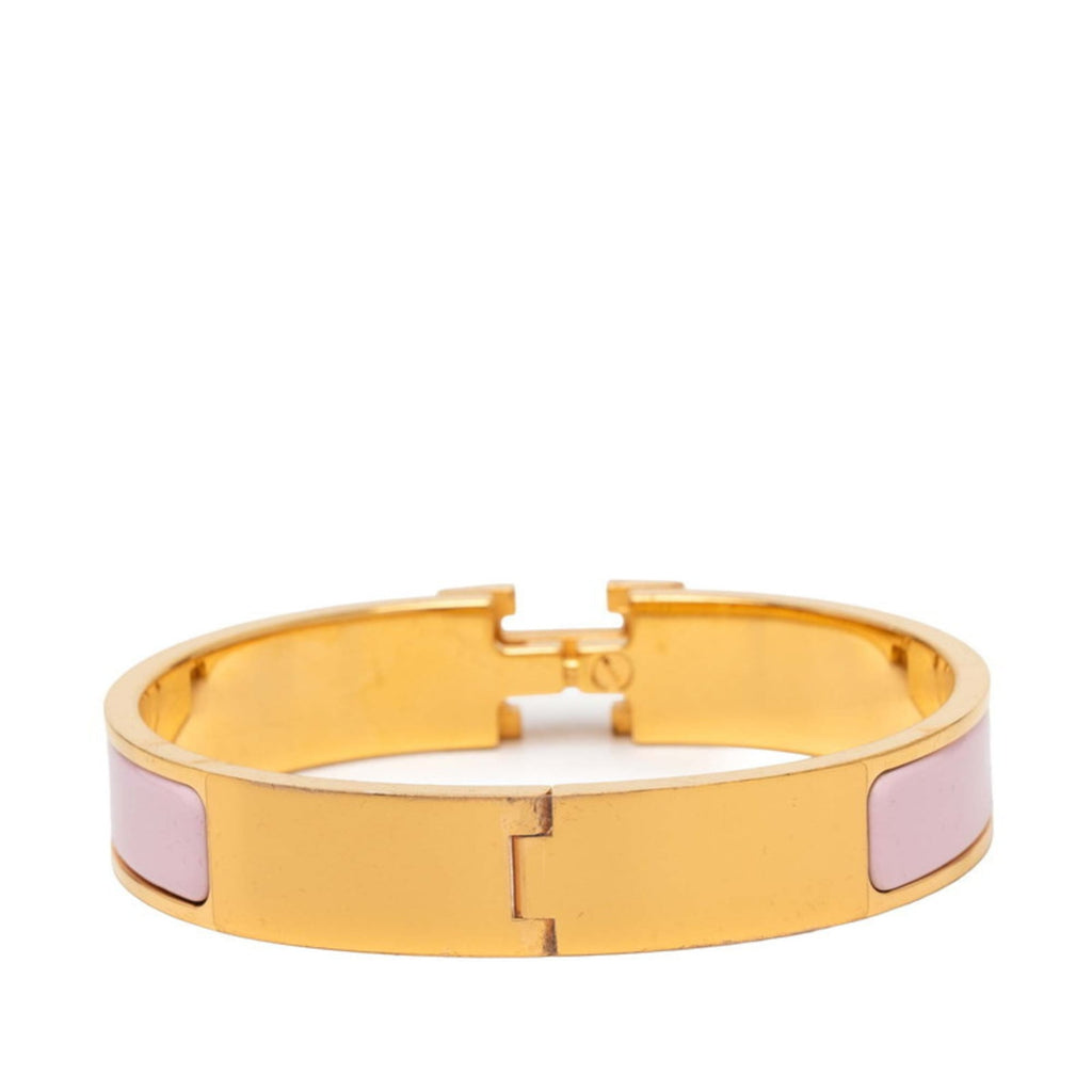 Hermes Hermès Click H PM Bangle Bracelet in Gold and Pink Plated for Women