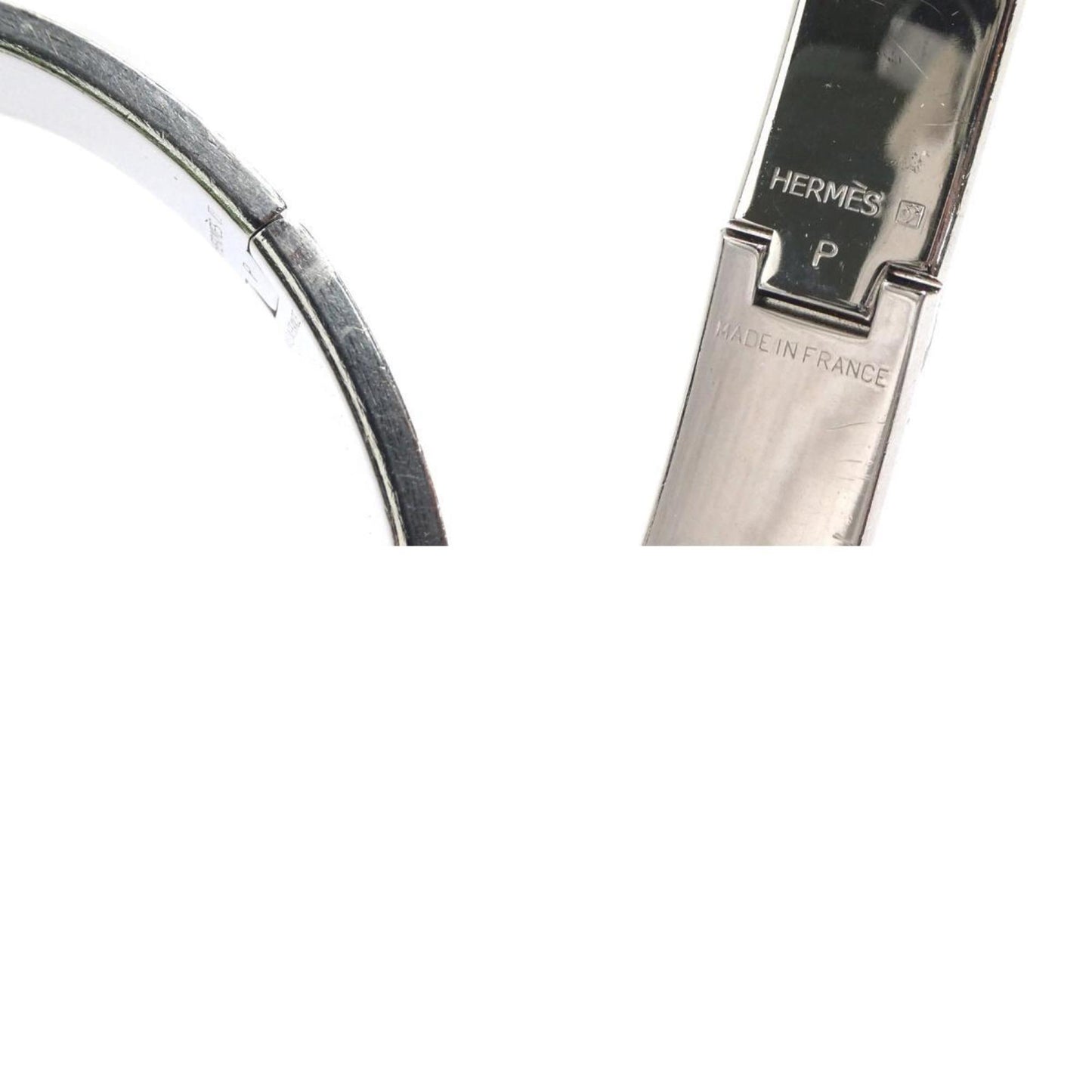 Hermes Hermès Click-Clack Metal Enamel Bangle Bracelet in Silver and Off-White for Women (e60887i)