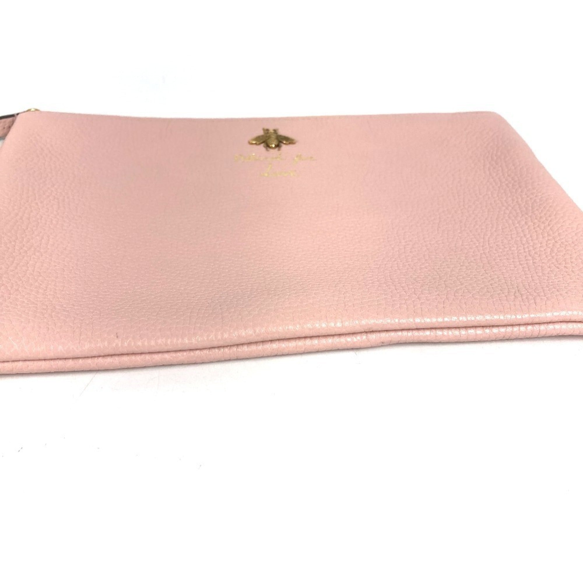 GUCCI 460187 Logo BEE Animalier Bee Bag Second Handbag Pouch Clutch Leather Men's Women's Pink Like New — Like New