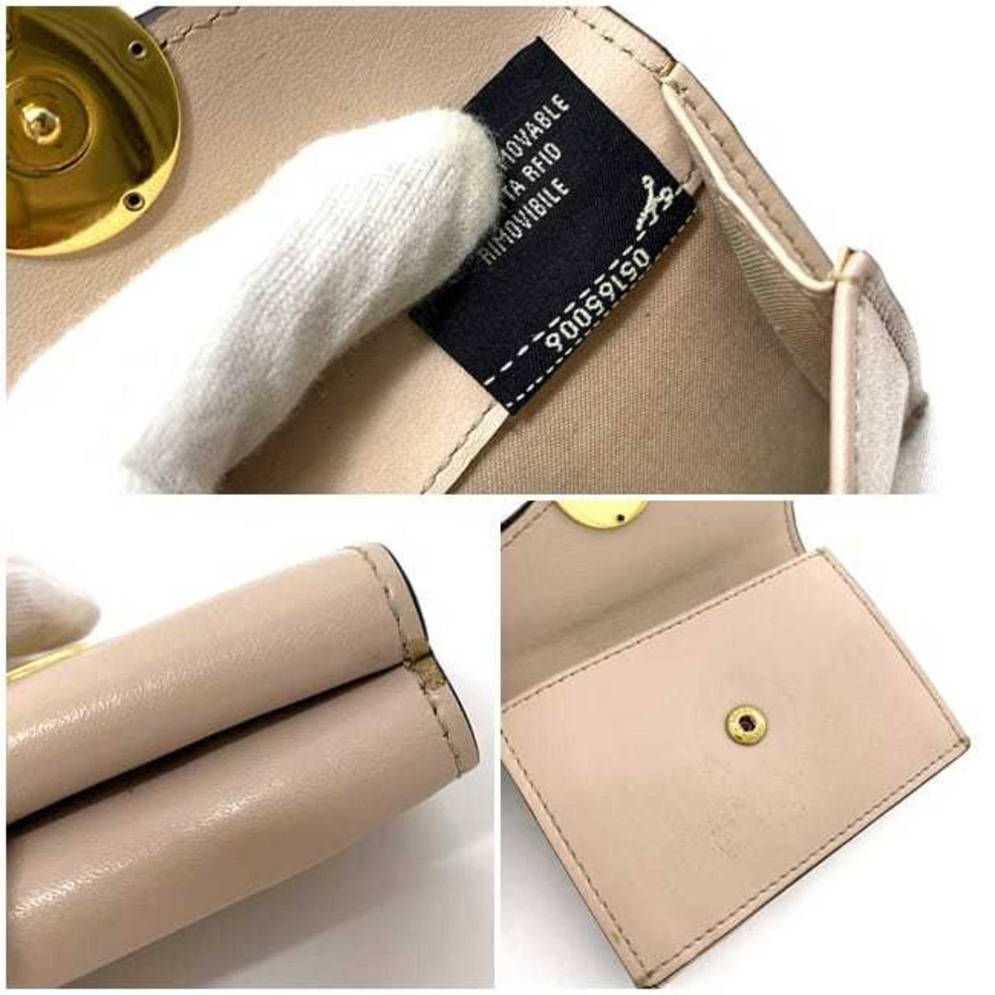 Fendi Trifold Wallet Pink Beige Gold Fizu 8M0395 Leather GP FENDI Circle Women's