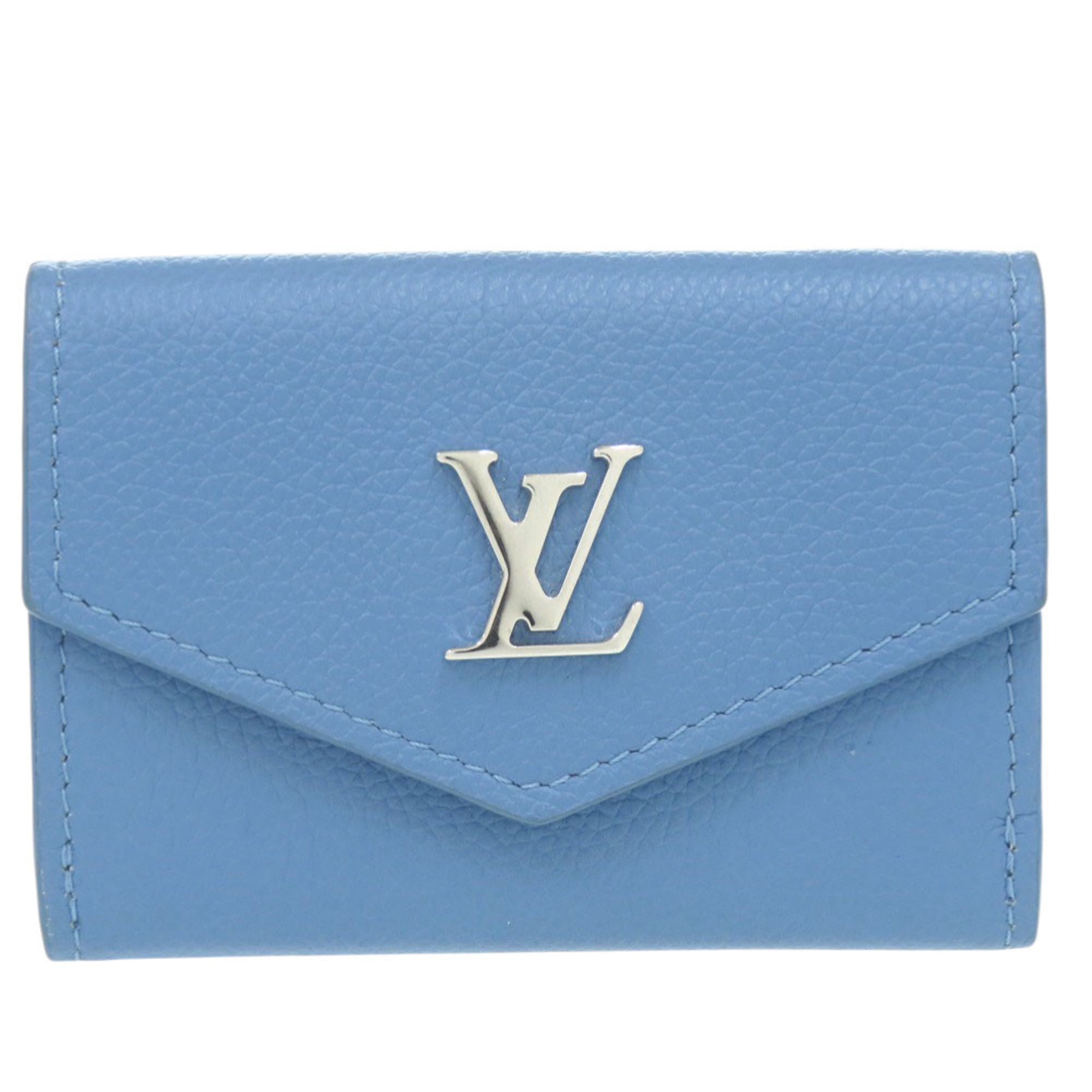 Excellent condition Louis Vuitton Portefeuille Rock Mini M67861, blue leather with silver hardware, LV tri-fold wallet 1036