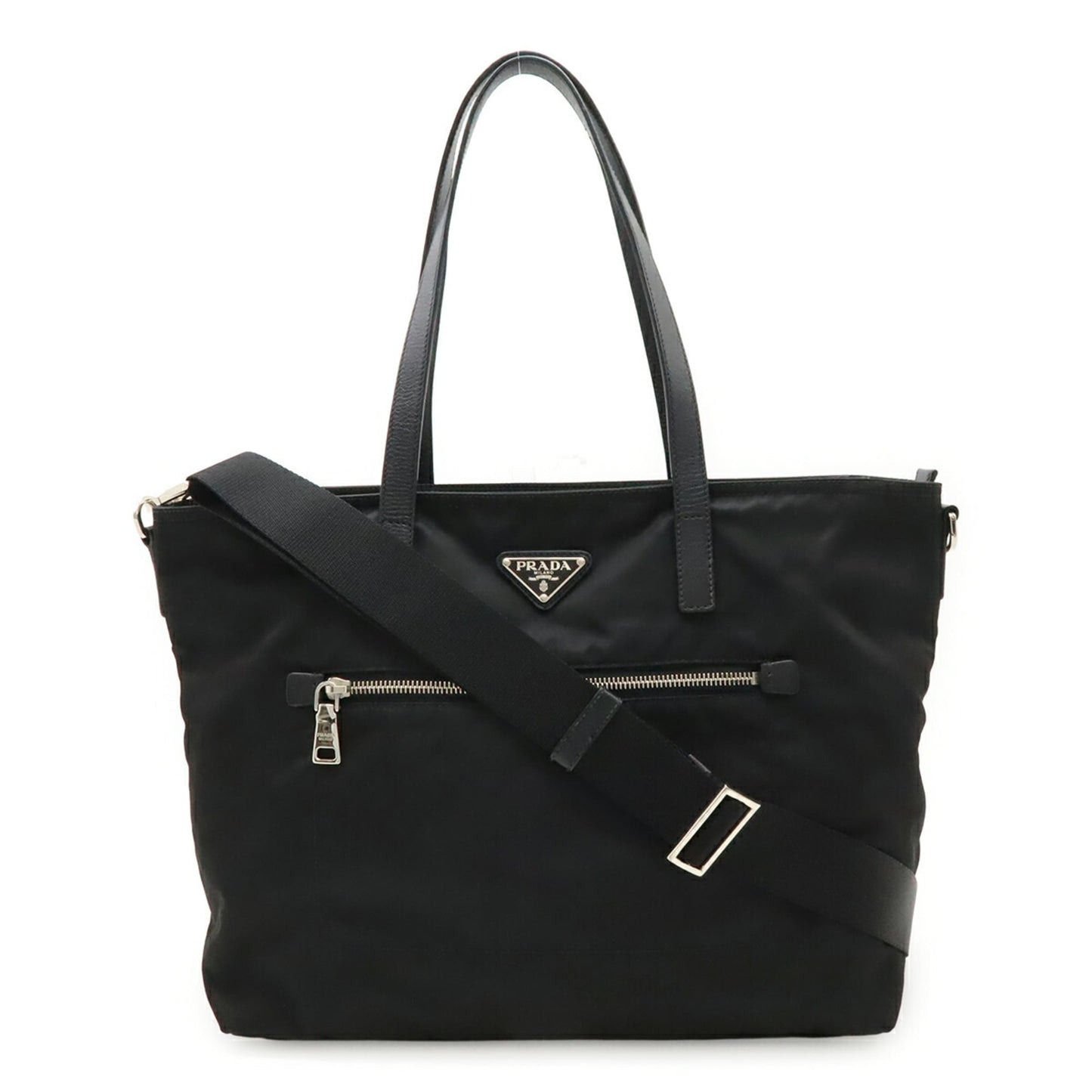 PRADA Triangle Tote Bag Shoulder Nylon Leather NERO Black 1BG842