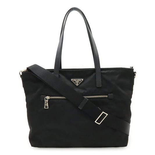 PRADA Triangle Tote Bag Shoulder Nylon Leather NERO Black 1BG842