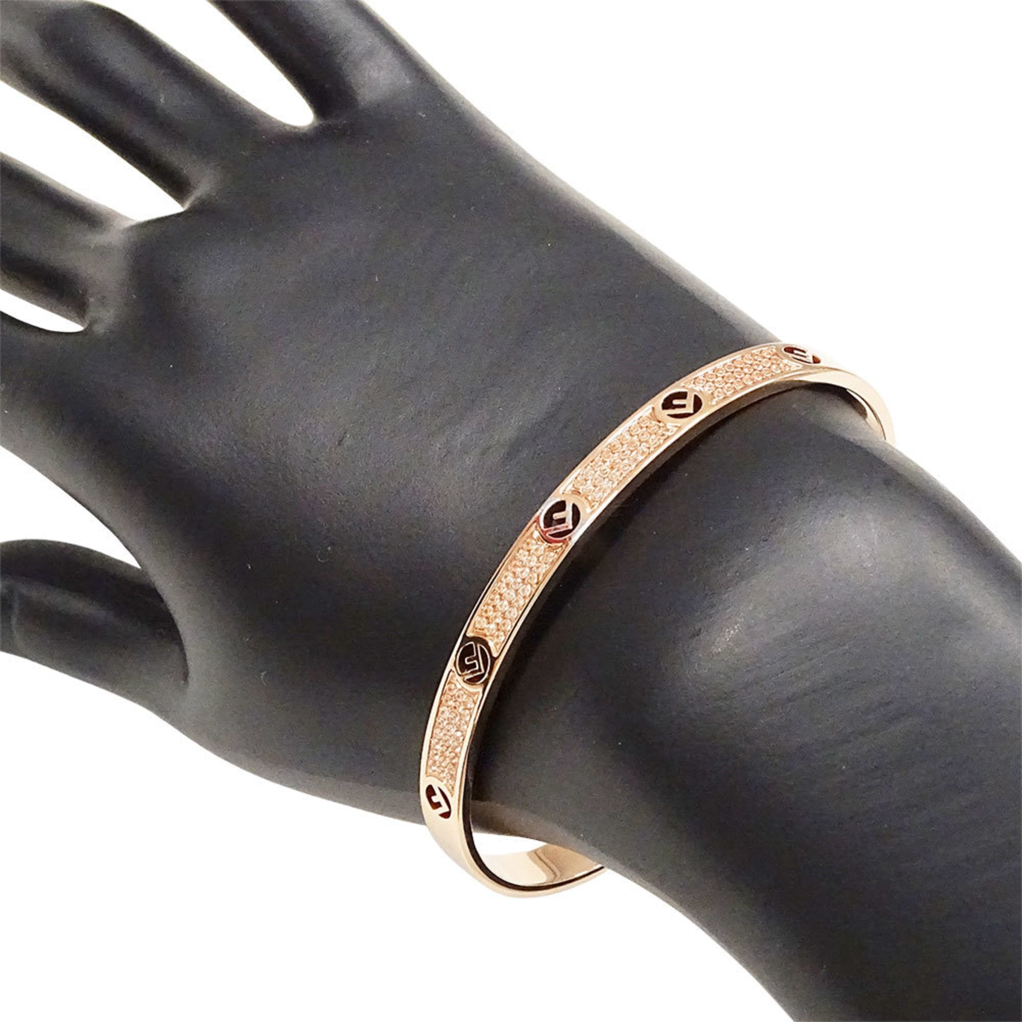 FENDI Women's Rhinestone Bracelet in Pink Gold, Size L, with Logo.