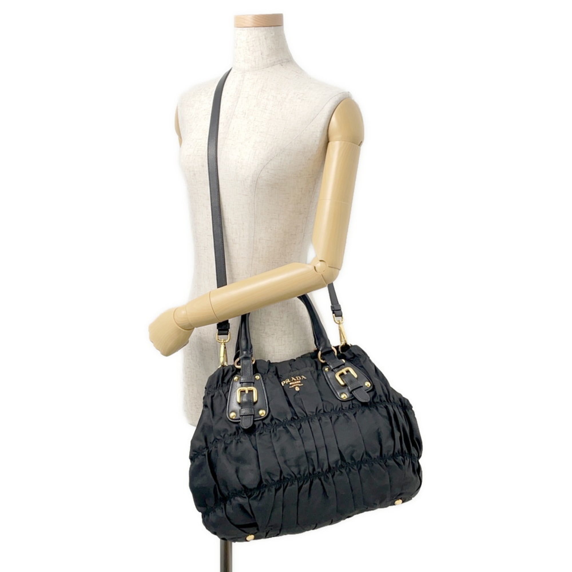 Prada Gathered Nylon Tote Bag BN2346 PRADA 2-Way Black