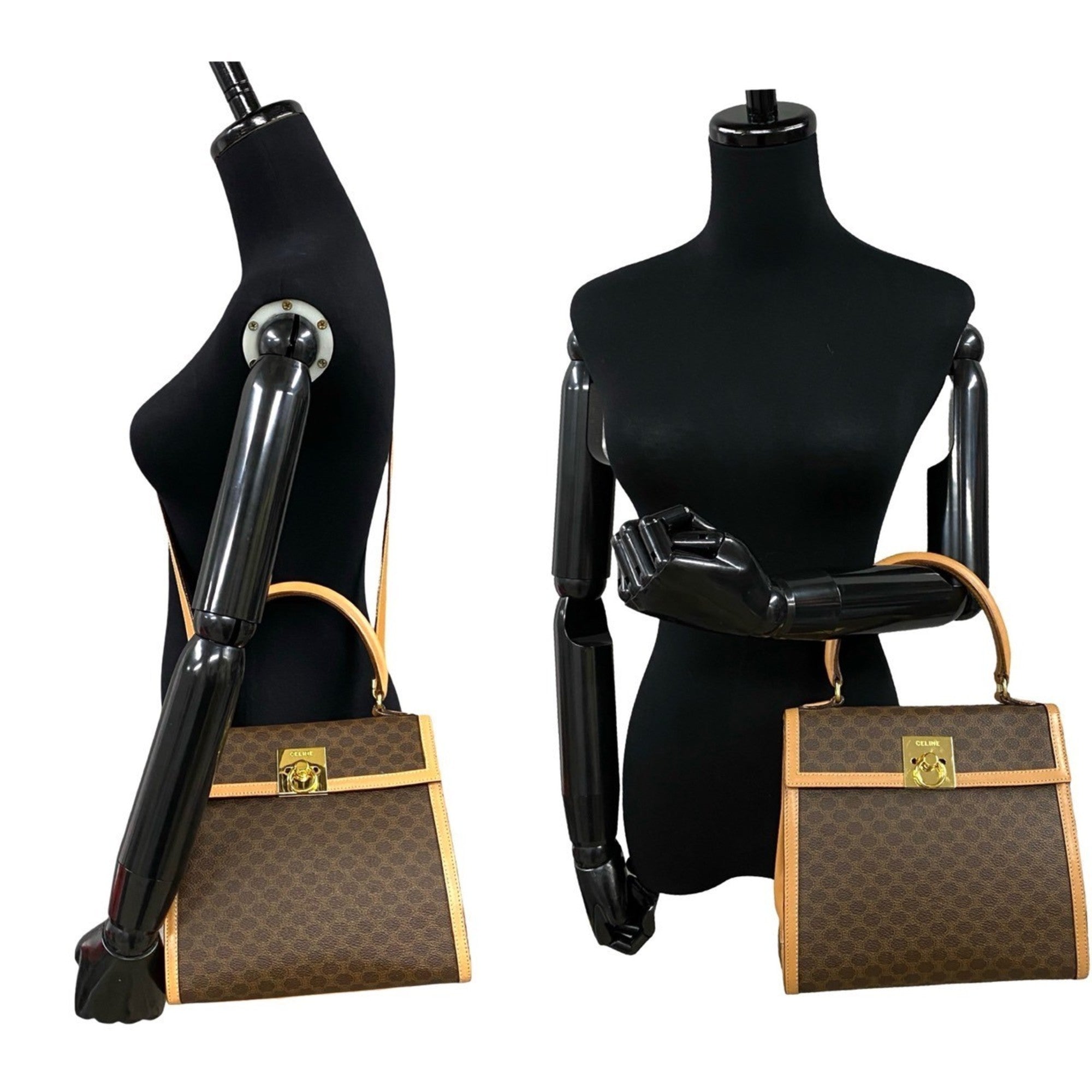 CELINE Macadam Blason Triomphe Print Logo Ring Hardware Leather 2-Way Handbag/Shoulder Bag Brown 35397 — Like New
