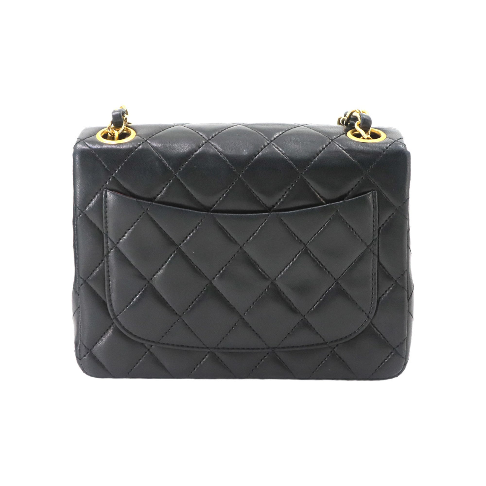 Chanel Mini Matelasse Chain Shoulder Handbag, Lambskin, Black, A01115, Gold Hardware — Like New