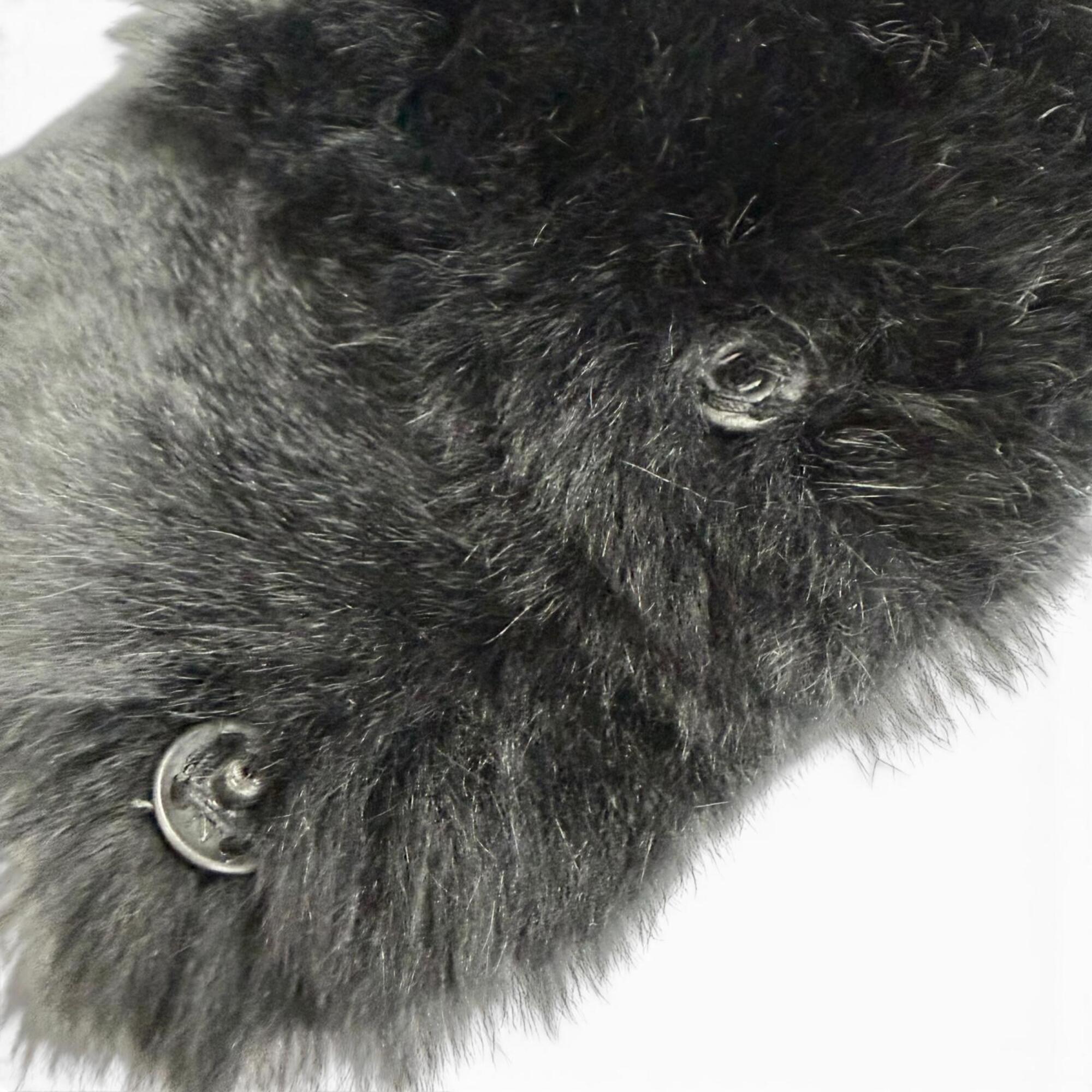 CHANEL Coco Mark Rabbit Fur Wristband Bangle Bracelet Black White Made in France Women's — Like New