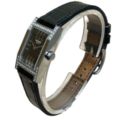 Hermes HERMES Dandem Diamond-Set Bezel Watch, Total Weight 20.8g, Stainless Steel, Genuine Leather Strap, Quartz Movement, Black Dial, TA1.230 — Good