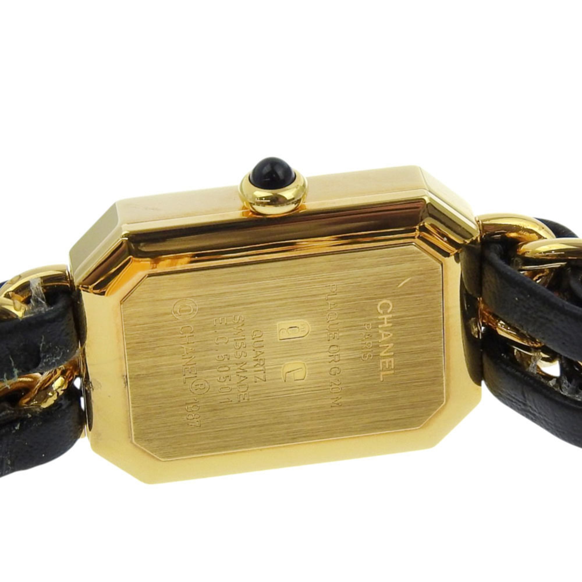 CHANEL Premiere S Watch H0001, Gold-Plated Leather Quartz Movement, Analog Display, Black Dial, Women's — Very Good