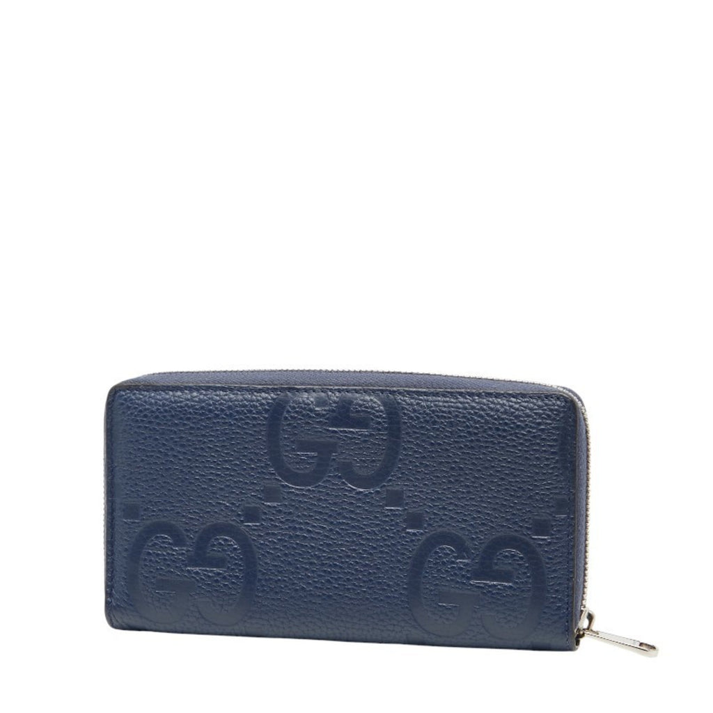 Gucci Jumbo GG Long Wallet with Round Zipper, 825958, Navy Leather, Men's, GUCCI