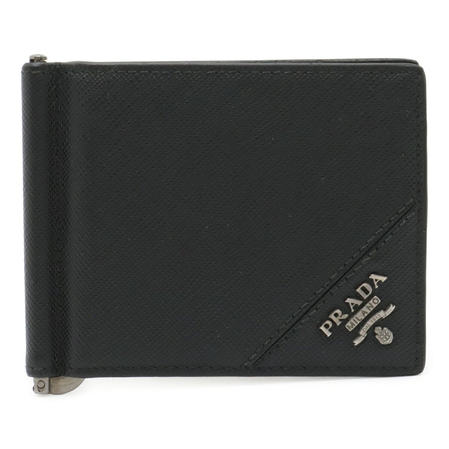 PRADA SAFFIANO METAL Bi-fold Wallet with Money Clip, Black Leather, Nero, 2MN077, Purchased at a Japanese Boutique