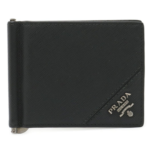 PRADA SAFFIANO METAL Bi-fold Wallet with Money Clip, Black Leather, Nero, 2MN077, Purchased at a Japanese Boutique